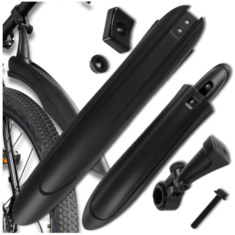 Błotniki rowerowe komplet 2 szt. na tył i przód tworzywo PP czarne MTB 2.webp