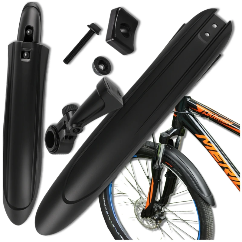 Błotniki rowerowe komplet 2 szt. na tył i przód tworzywo PP czarne MTB 3.webp