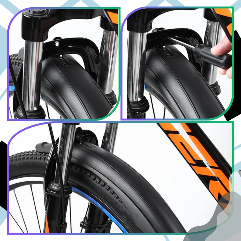 Błotniki rowerowe komplet 2 szt. na tył i przód tworzywo PP czarne MTB 11.webp