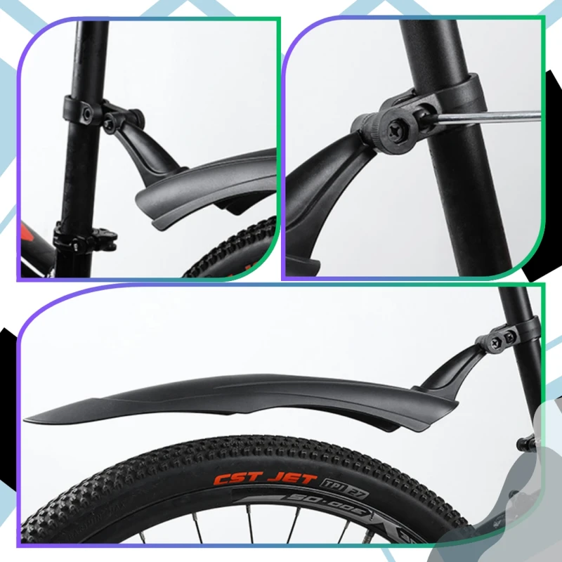 Błotniki rowerowe komplet 2 szt. na tył i przód tworzywo PP czarne MTB 12.webp