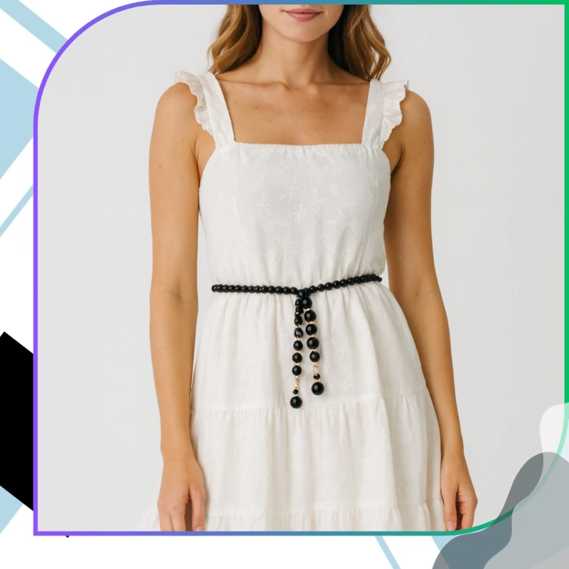 Damski Pasek perełki czarny na talię wiązany elegancki 1.webp