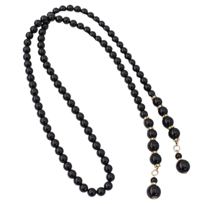 Damski Pasek perełki czarny na talię wiązany elegancki 5.webp