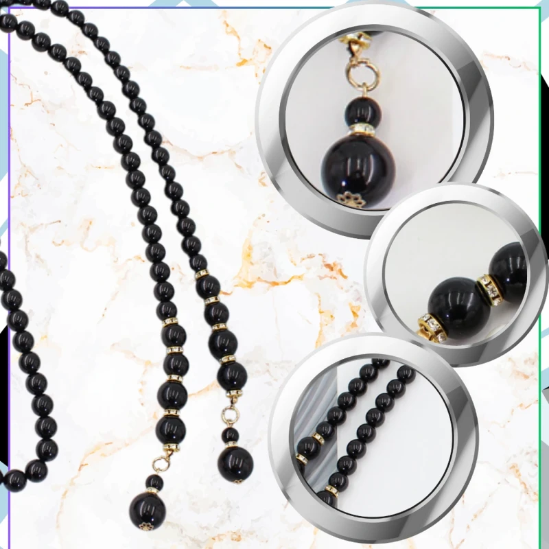 Damski Pasek perełki czarny na talię wiązany elegancki 6.webp