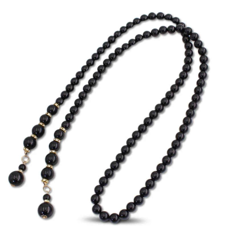 Damski Pasek perełki czarny na talię wiązany elegancki 10.webp