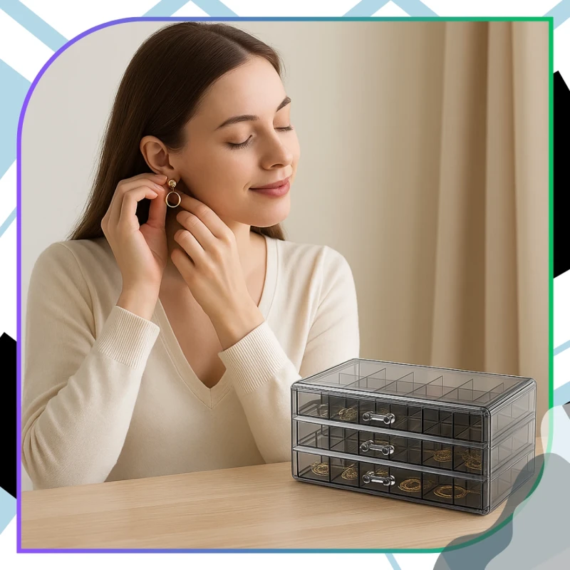 Pudełko duży organizer szkatułka potrójna na biżuterię 72 przegrody 1.webp