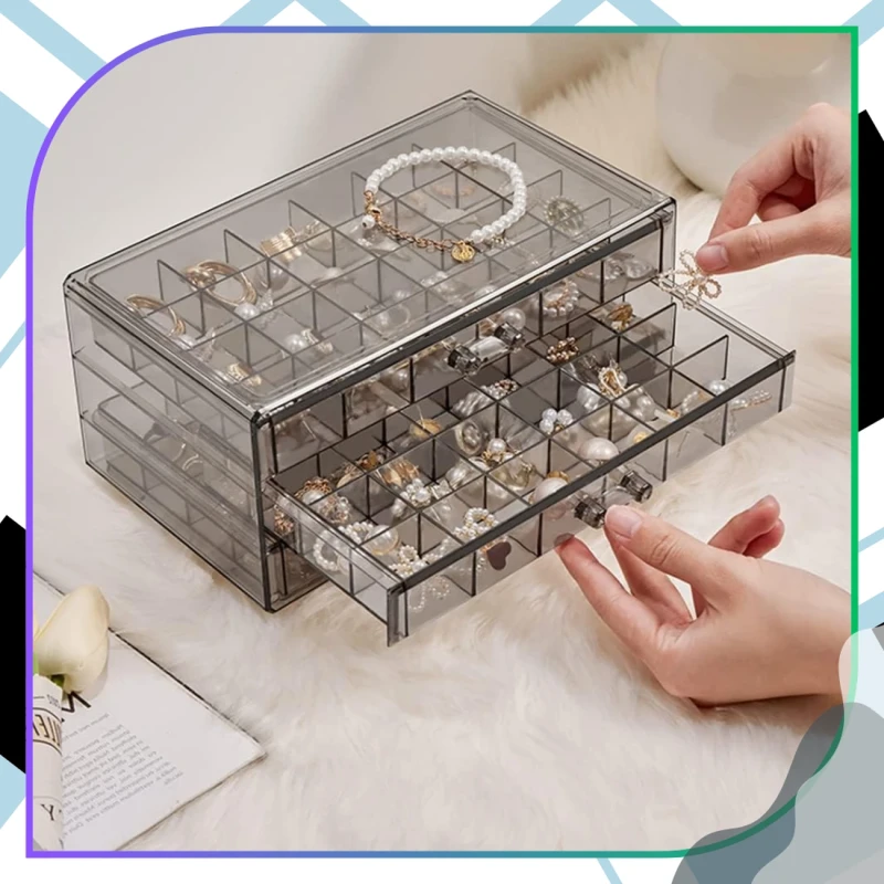 Pudełko duży organizer szkatułka potrójna na biżuterię 72 przegrody 4.webp
