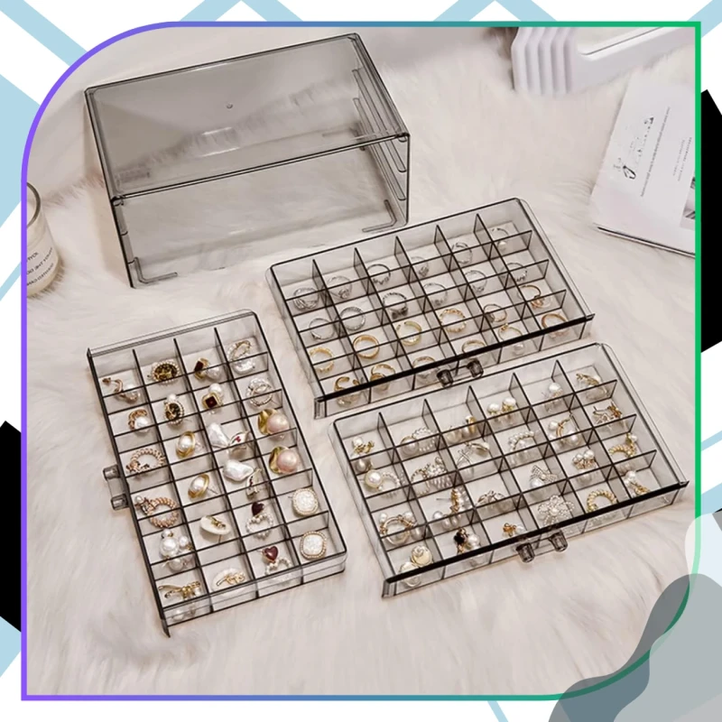 Pudełko duży organizer szkatułka potrójna na biżuterię 72 przegrody 6.webp