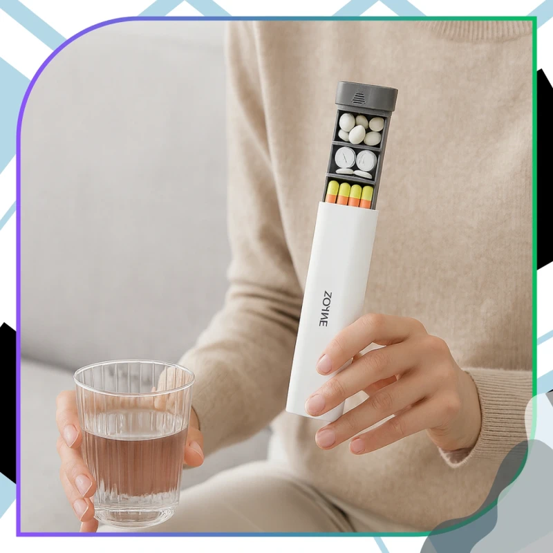 Pudełko kasetka organizer wąski na leki 7 dni elegancki 1.webp