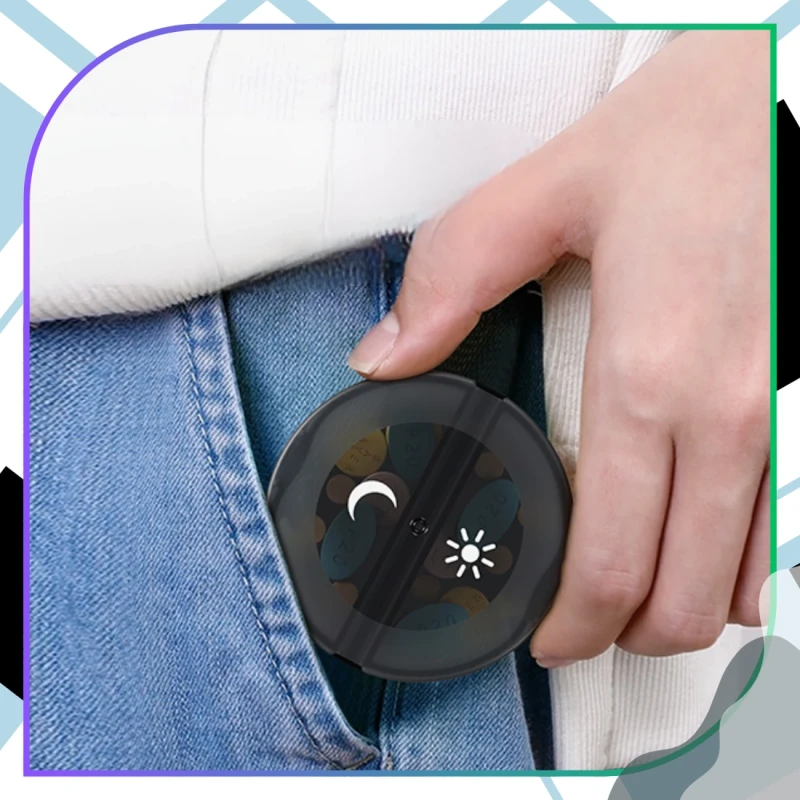 Pudełko kasetka organizer czarny na leki 7 dni okrągły 2.webp