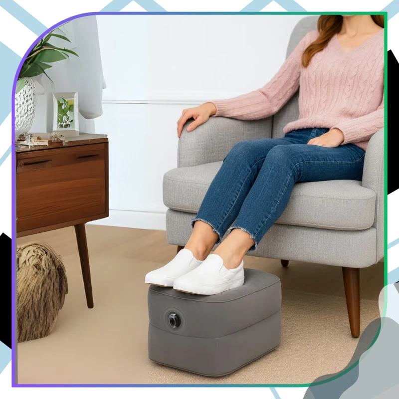 Poduszka nadmuchiwana komfort podróży turystyczna szara 2.webp