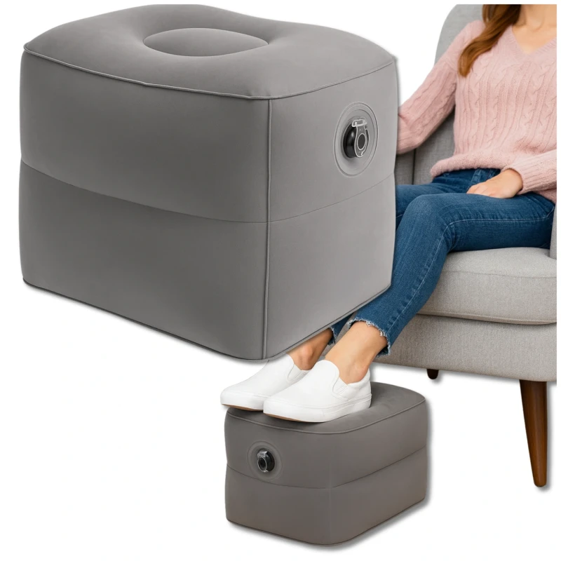 Poduszka nadmuchiwana komfort podróży turystyczna szara 8.webp