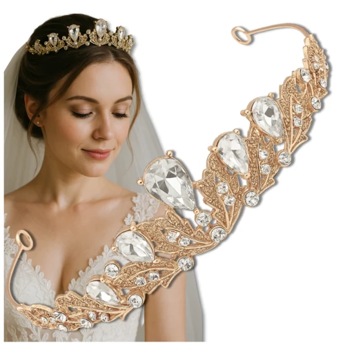 Diadem korona złota z cyrkoniami na ślub tiara