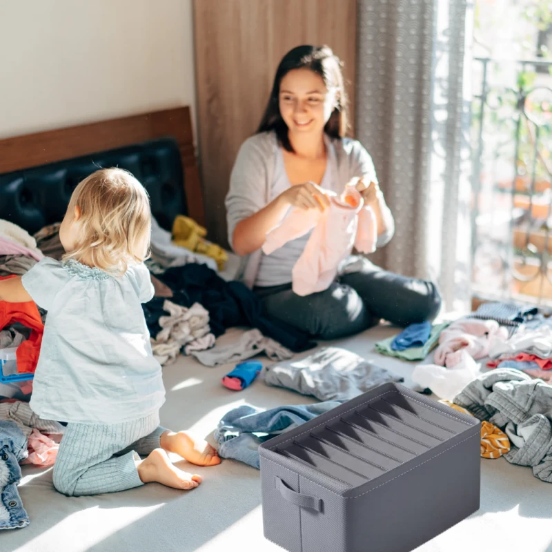 Organizer na ubrania sztywny szary do szafki pudełko 5.webp