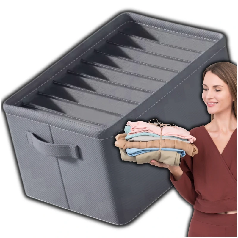 Organizer pudełko na ubrania sztywny szary do szafki 2.webp