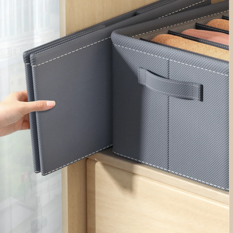 Organizer pudełko na ubrania sztywny szary do szafki 6.webp