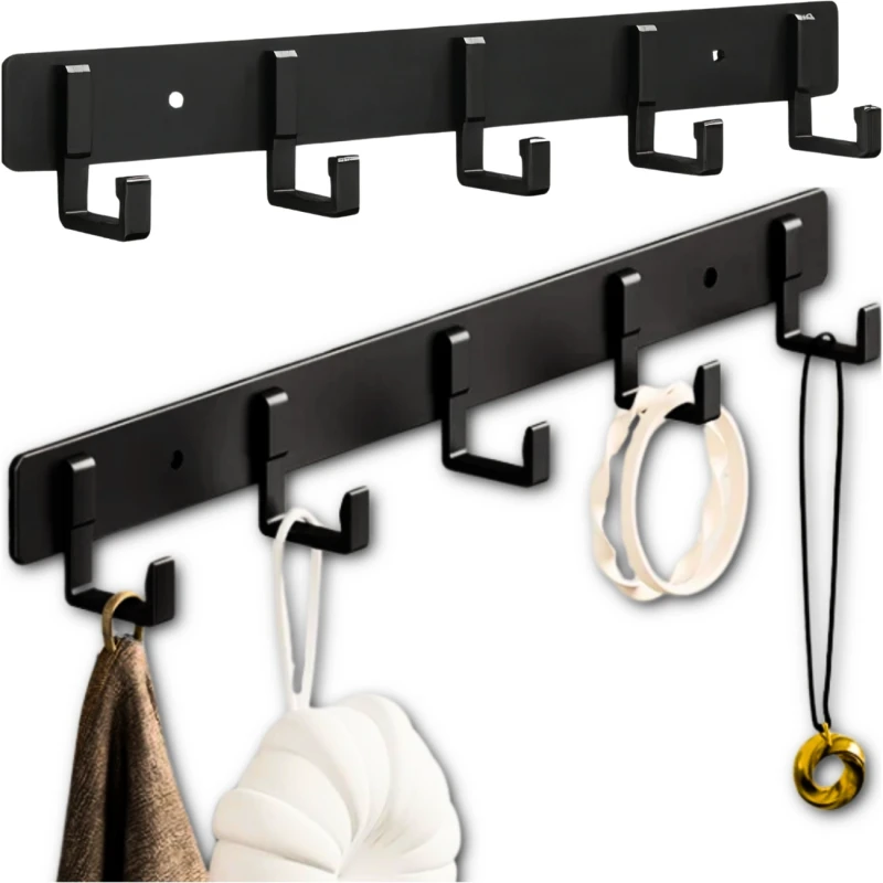 Panel wieszak z 5 haczykami mocny naścienny czarny loft 4.webp