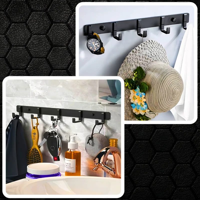 Panel wieszak z 5 haczykami mocny naścienny czarny loft 7.webp