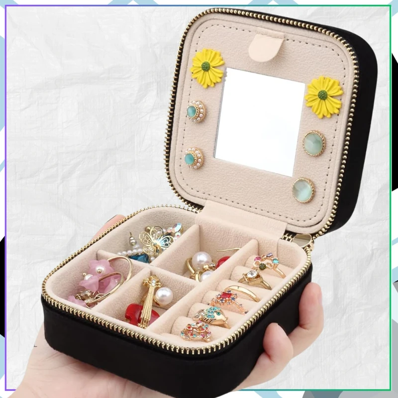 Szkatułka na biżuterię organizer pudełeczko z lusterkiem futerał 6.webp