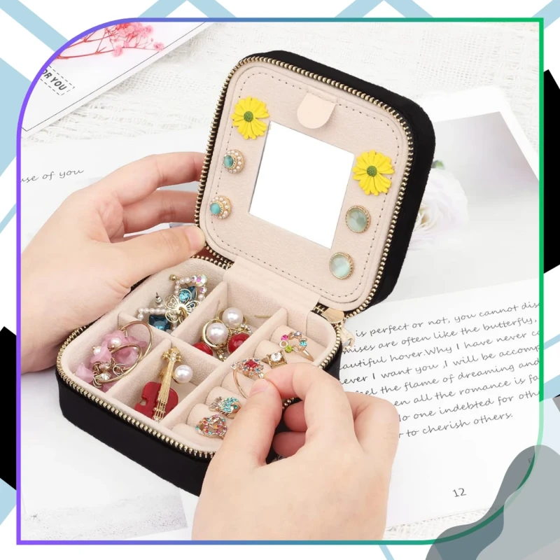Szkatułka na biżuterię organizer pudełeczko z lusterkiem futerał 7.webp