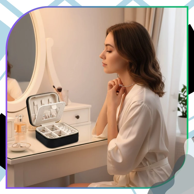 Szkatułka na biżuterię organizer pudełeczko z lusterkiem futerał 8.webp