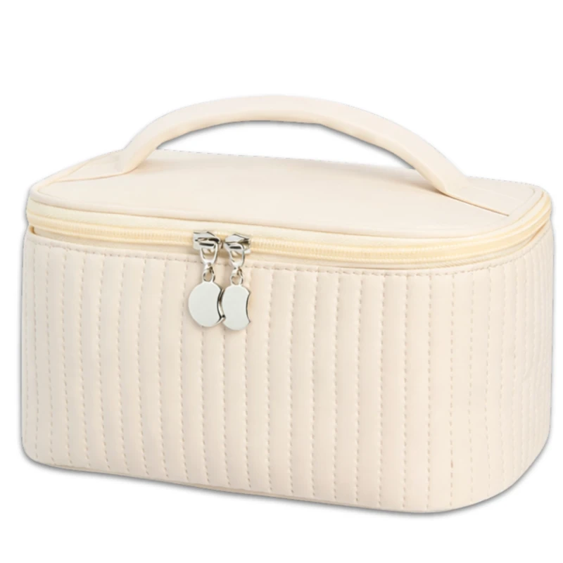 Kosmetyczka kwadratowa jasna elegancka organizer z eko skóry 1.webp