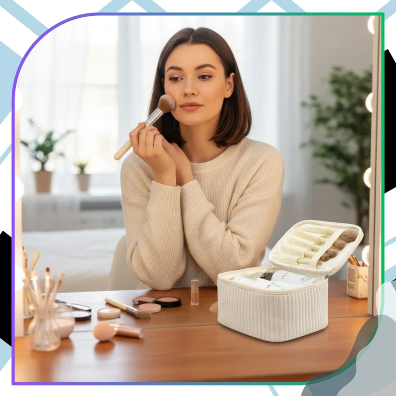 Kosmetyczka kwadratowa jasna elegancka organizer z eko skóry 8.webp