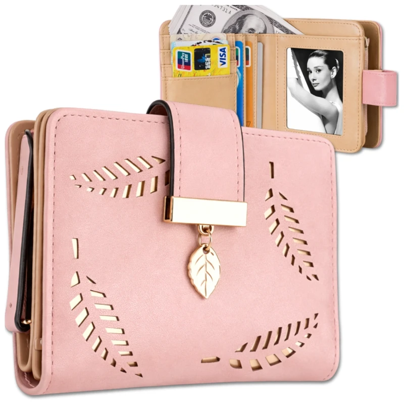 MAŁY DAMSKI PORTFEL PORTMONETKA PRAKTYCZNA NA ZAMEK LISTKI 2.webp