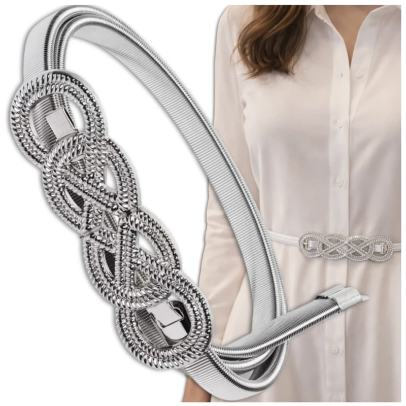 Srebrny Pasek Metalowy damski sprężynka pancerka 2.webp