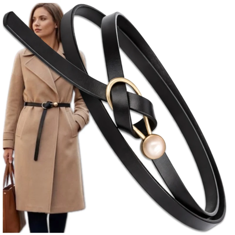 Damski pasek wąski długi wiązany skórzany 2.webp