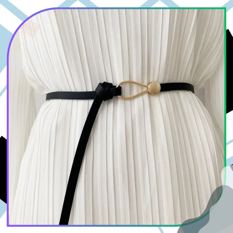 Damski pasek wąski długi wiązany skórzany 8.webp