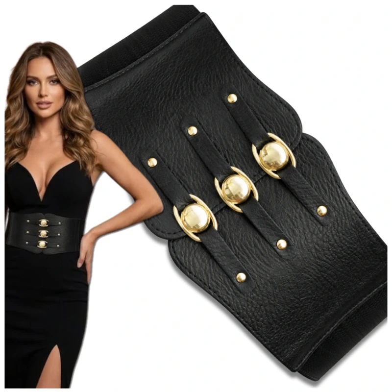 Pasek Damski elastyczny czarny gorset szeroki pas 3.webp