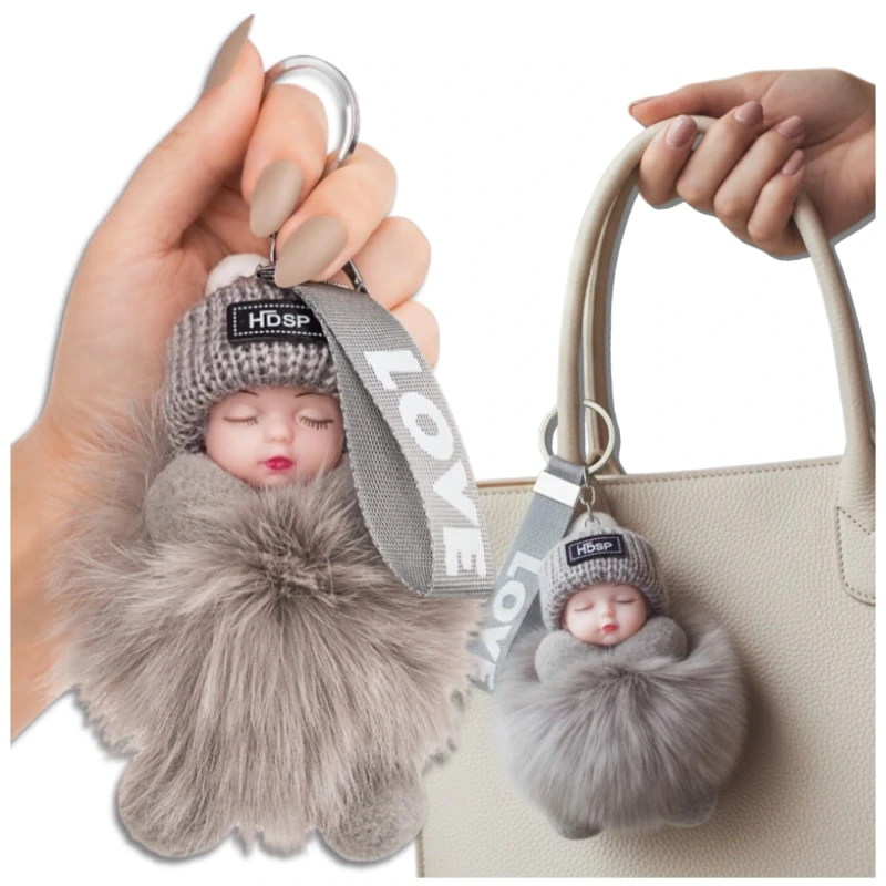 Brelok do torebki kluczy pompon lalka laleczka love 3.webp