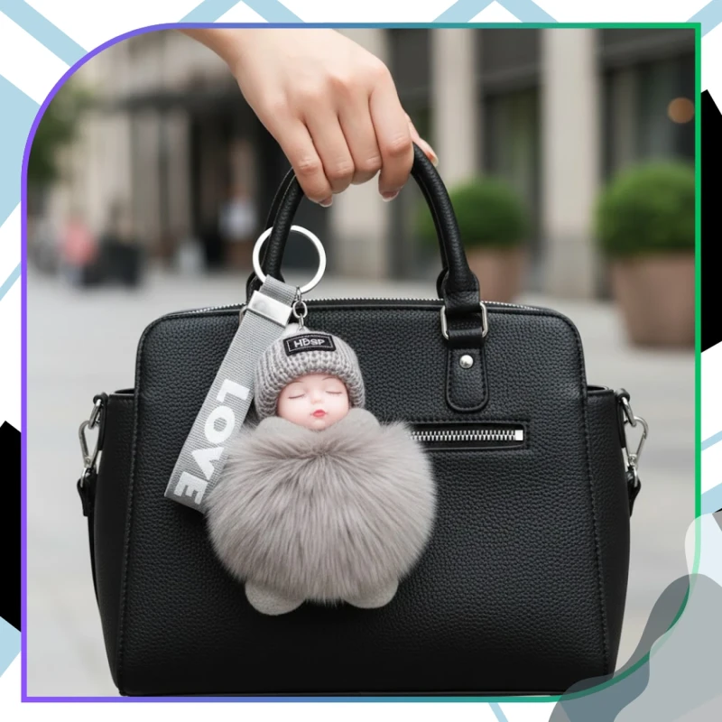 Brelok do torebki kluczy pompon lalka laleczka love 5.webp