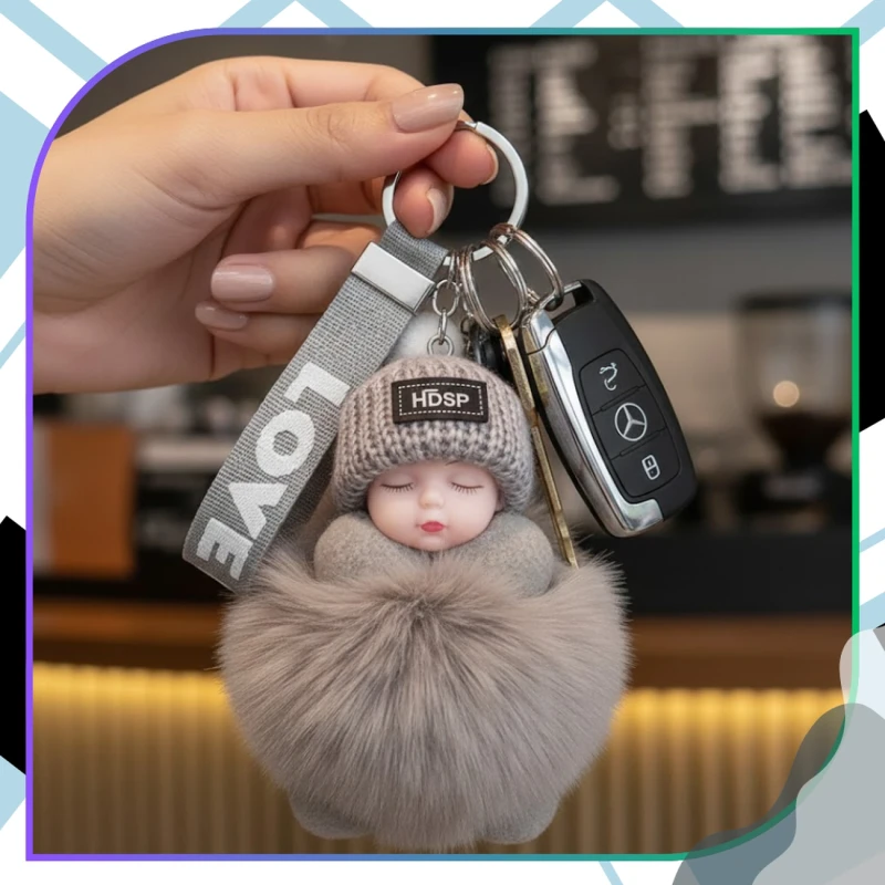 Brelok do torebki kluczy pompon lalka laleczka love 8.webp