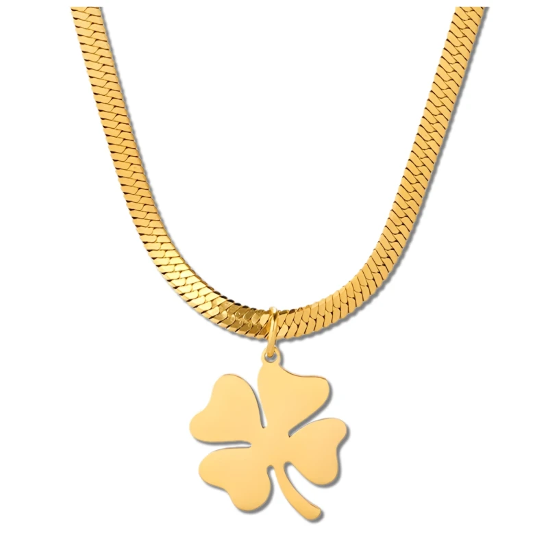 Naszyjnik żmijka złoty elegancki stal chirurgiczna koniczynka 1.webp