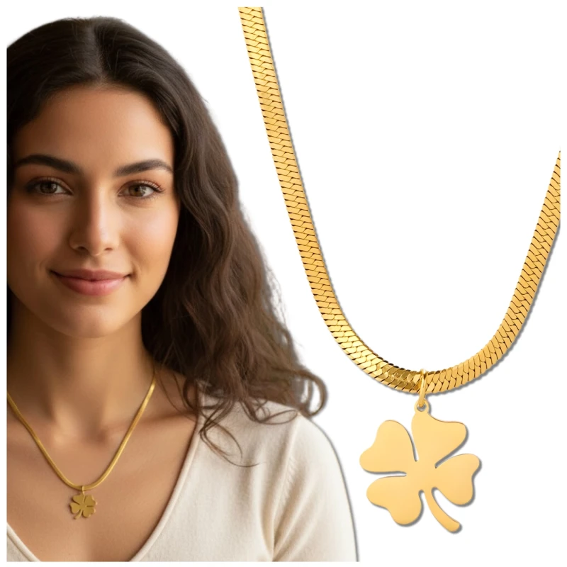 Naszyjnik żmijka złoty elegancki stal chirurgiczna koniczynka 3.webp