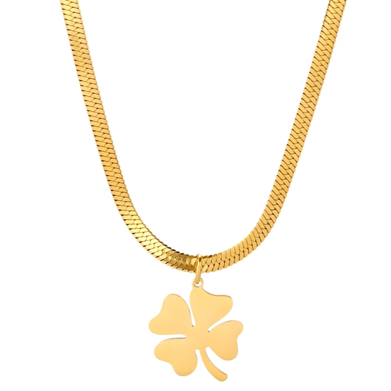 Naszyjnik żmijka złoty elegancki stal chirurgiczna koniczynka 4.webp