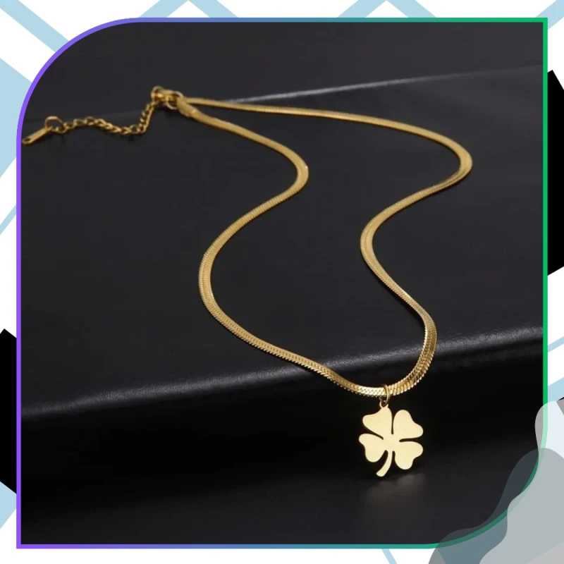 Naszyjnik żmijka złoty elegancki stal chirurgiczna koniczynka 6.webp