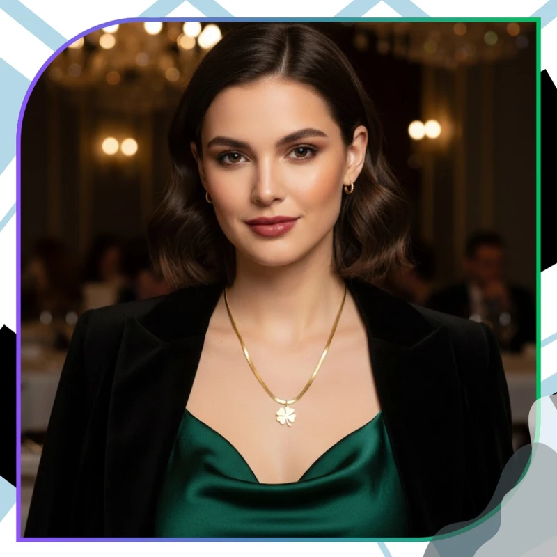 Naszyjnik żmijka złoty elegancki stal chirurgiczna koniczynka 9.webp