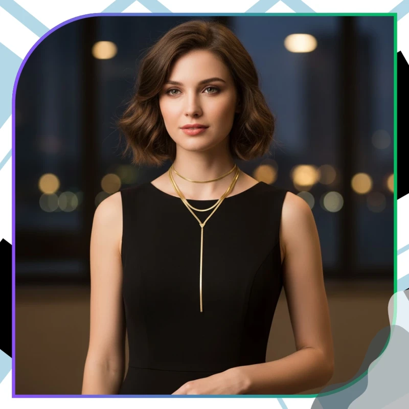 Naszyjnik złoty stal chirurgiczna długi elegancki wpadający 7.webp