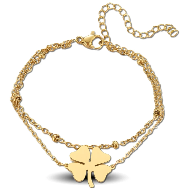 Bransoletka łańcuszek koniczynka złota stal chirurgiczna elegancka 1.webp