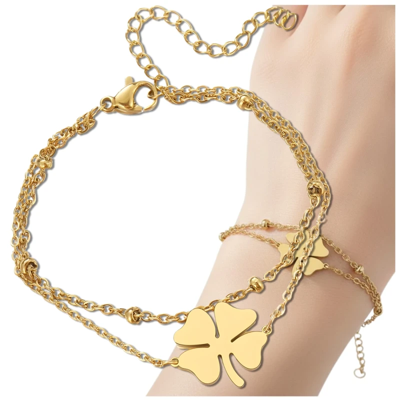 Bransoletka łańcuszek koniczynka złota stal chirurgiczna elegancka 2.webp