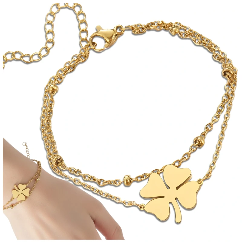 Bransoletka łańcuszek koniczynka złota stal chirurgiczna elegancka 3.webp