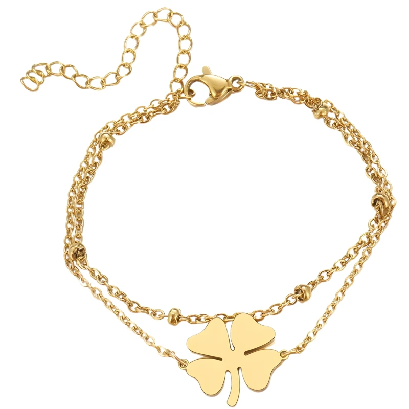 Bransoletka łańcuszek koniczynka złota stal chirurgiczna elegancka 4.webp