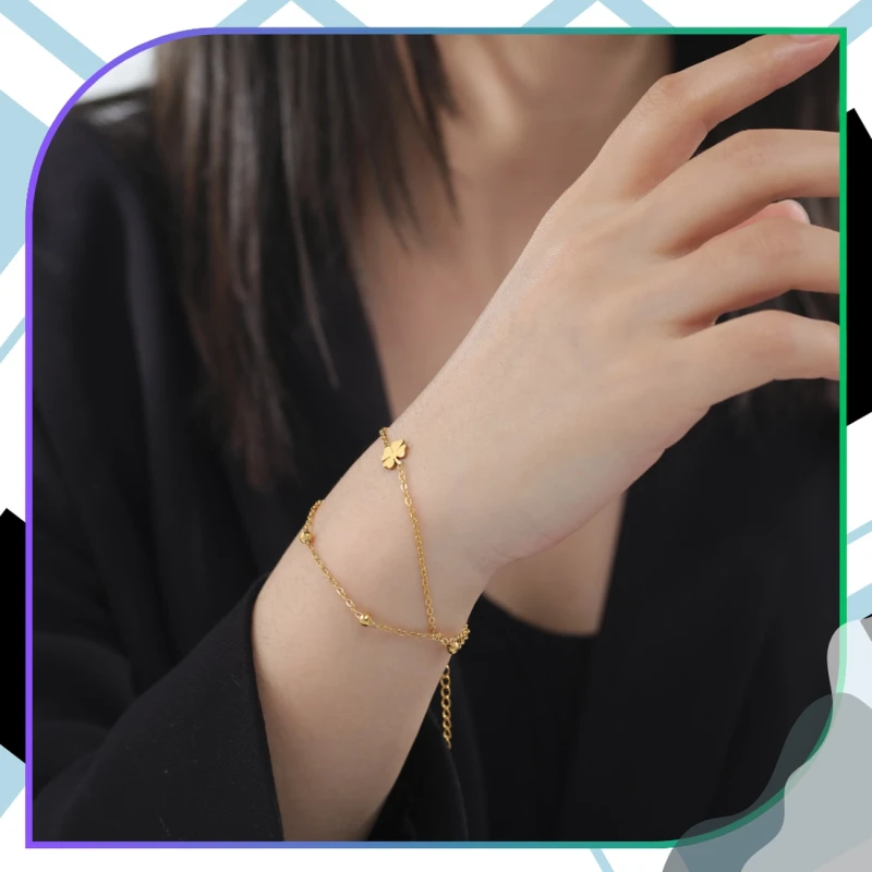 Bransoletka łańcuszek koniczynka złota stal chirurgiczna elegancka 5.webp