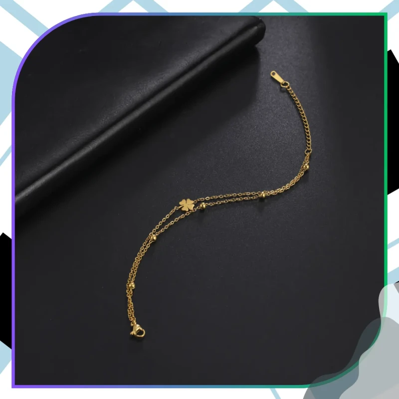 Bransoletka łańcuszek koniczynka złota stal chirurgiczna elegancka 6.webp