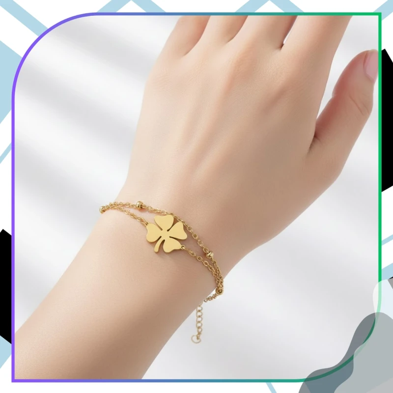 Bransoletka łańcuszek koniczynka złota stal chirurgiczna elegancka 7.webp