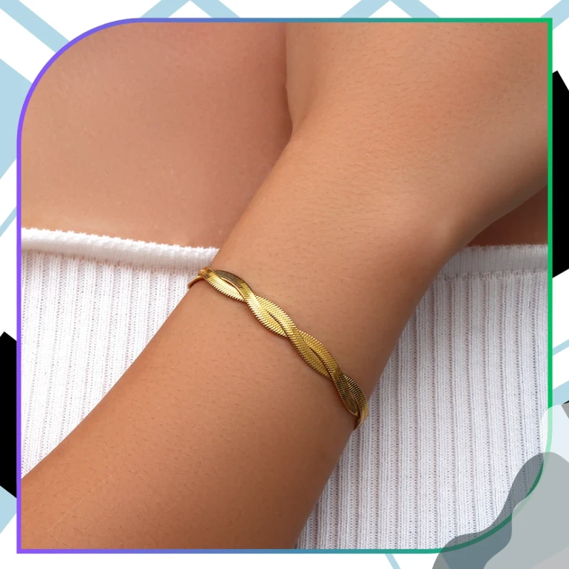 Bransoletka żmijka pozłacana Stal chirurgiczna złota 5.webp