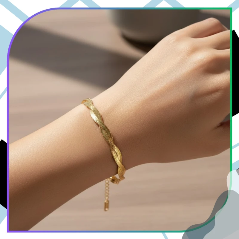 Bransoletka żmijka pozłacana Stal chirurgiczna złota 7.webp