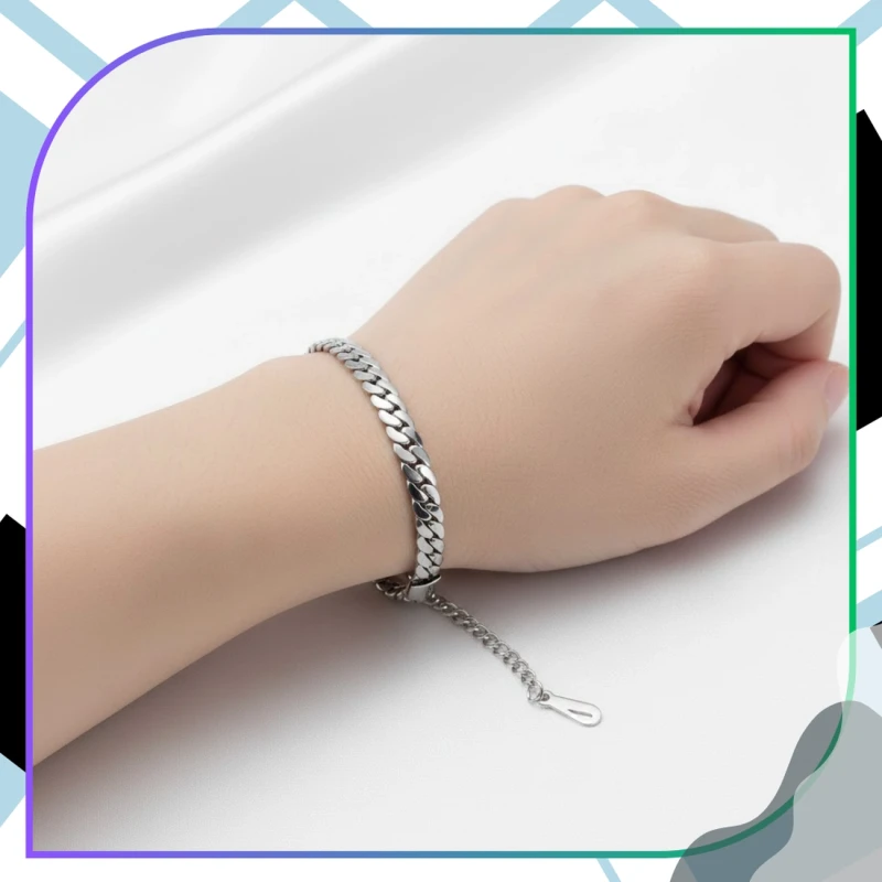 Bransoletka łańcuch srebrna stal chirurgiczna elegancka 6.webp